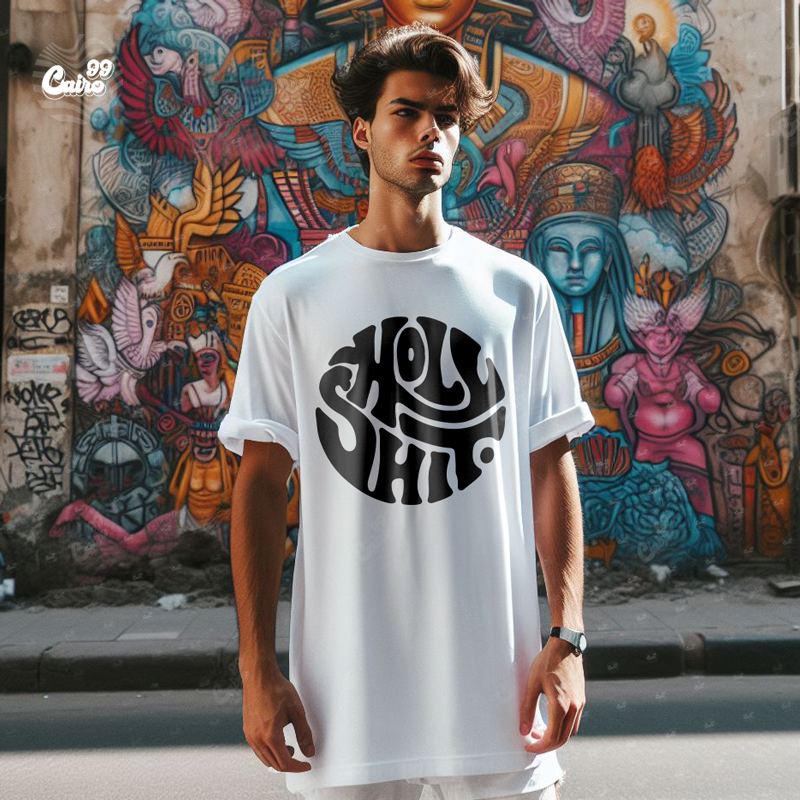 Holy Shit تيشيرت اوفر سايز قطن باللون الابيض للرجال