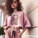 Colorful Art كروب توب اوفر سايز قطن باللون البينك