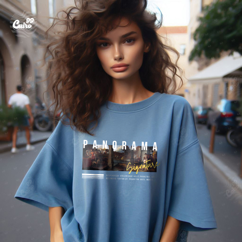 Panorama تيشيرت اوفر سايز قطن باللون الازرق للنساء