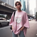 Love Eternal تيشيرت اوفر سايز قطن باللون البينك للنساء