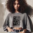 What Will You Do Today ? كروب توب اوفر سايز باللون الرمادي