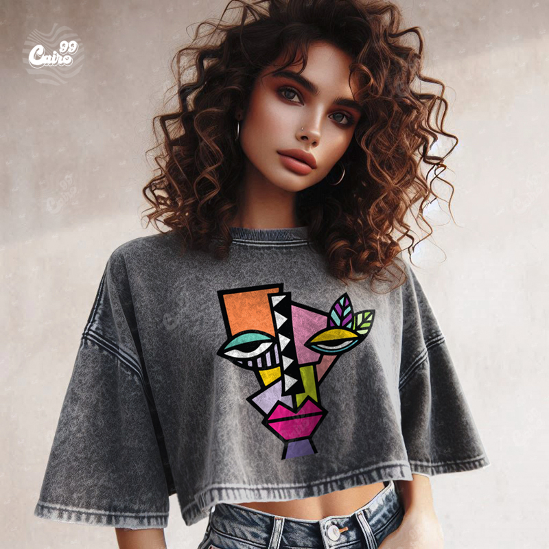 Deep Art كروب توب اوفر سايز باللون الرمادي