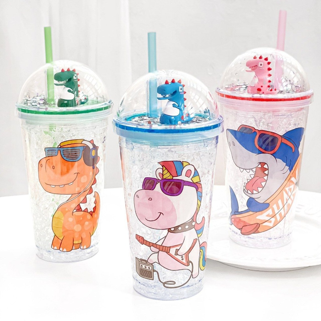 مج اكليريك 500 مللي بشاليموه مناسب للمشروبات المثلجة مزين باشكال كرتونية