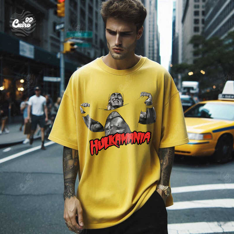 POP! Hulkamania تيشيرت اوفر سايز قطن باللون الاصفر للرجال