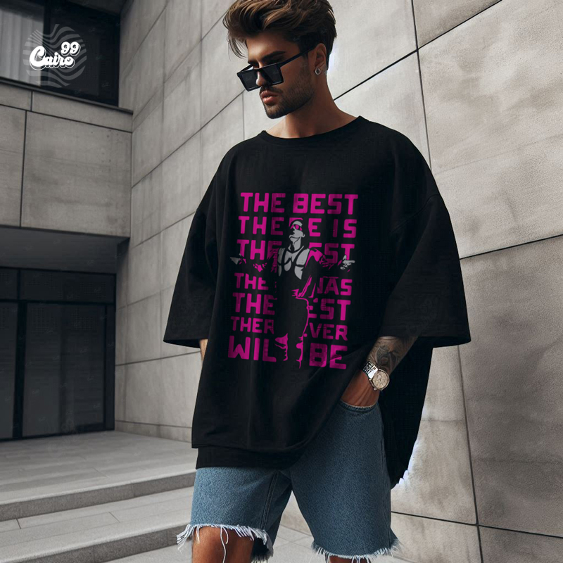 The Best تيشيرت اوفر سايز قطن باللون الاسود للرجال