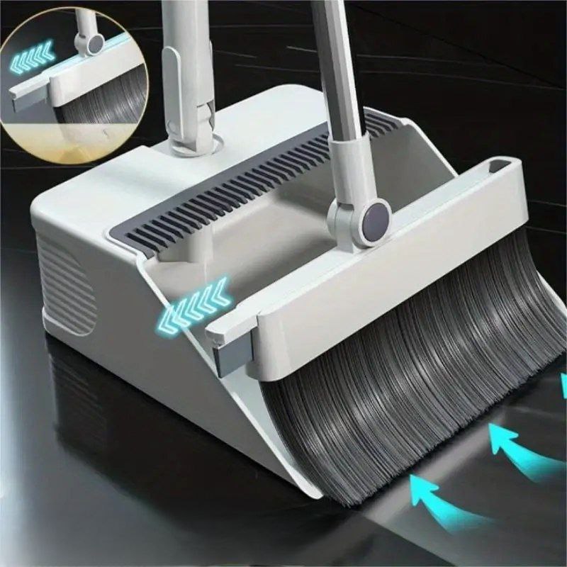 طقم تنظيف 3 في 1 مقشة وجاروف ومساحة بيد معدن دوارة قابة للطي