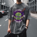 Donatello Does Machines تيشيرت اوفر سايز قطن باللون الرمادي للرجال