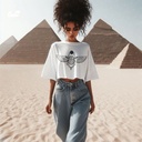 Black scarab كروب توب اوفر سايز قطن باللون الأبيض