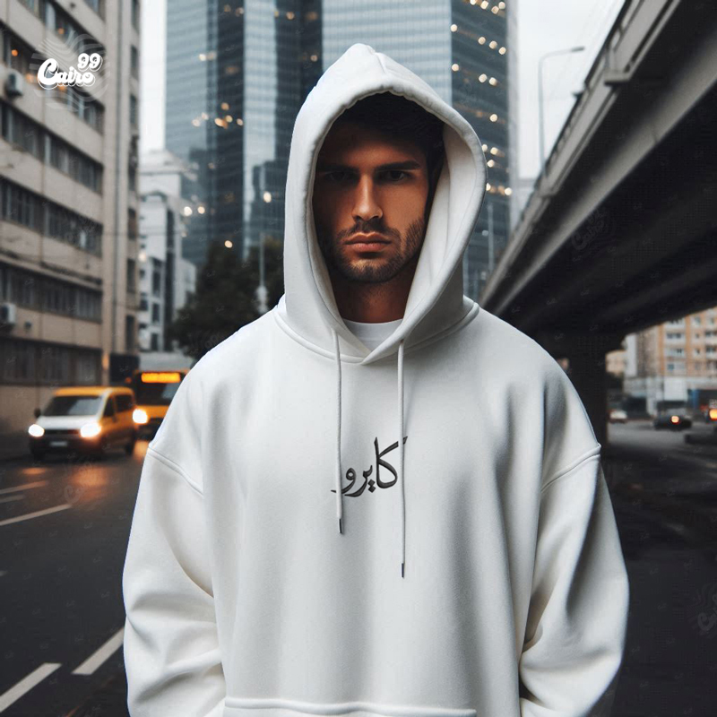 هودي "كايرو" اوفر سايز قطن للرجال باللون الابيض