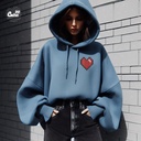 Pixel Heart هودي اوفر سايز قطن للنساء باللون البترولي