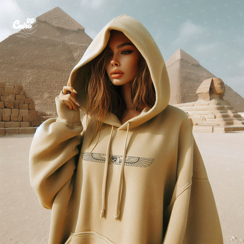 Isis Wings  هودي اوفر سايز قطن للنساء باللون البيج