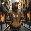 Cairo99 Embroidery هودي اوفر سايز قطن للرجال باللون البني