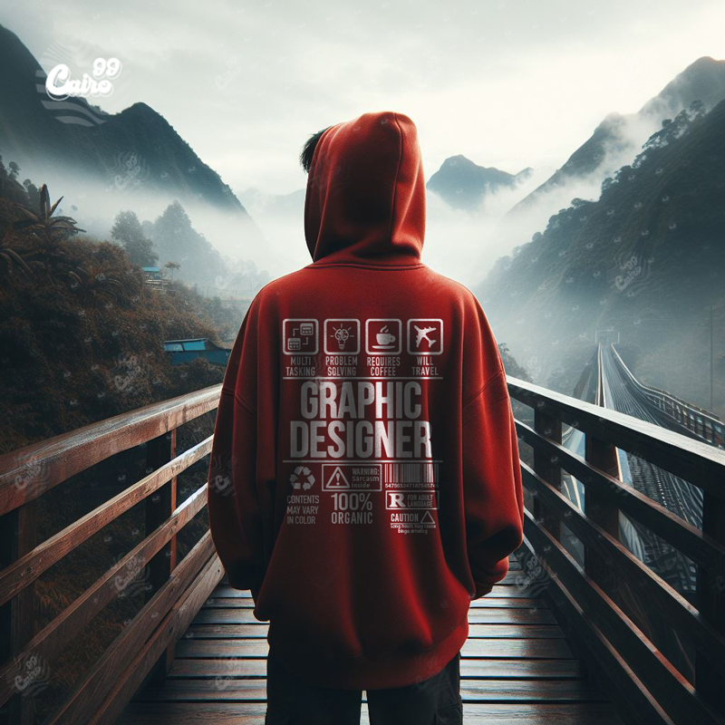Graphic Designer هودي اوفر سايز قطن