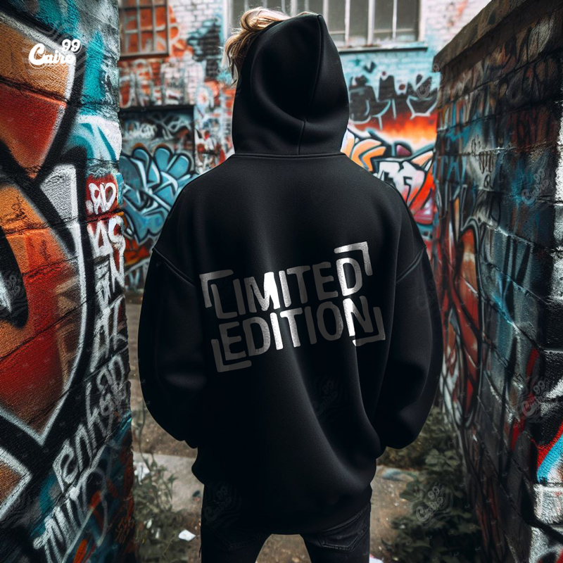 Limited Edition هودي اوفر سايز قطن باللون الأسود