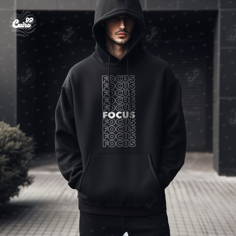 Focus هودي اوفر سايز قطن باللون الأسود