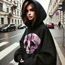 LOVER هودي اوفر سايز قطن باللون الاسود للنساء