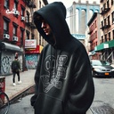 Didn't Star Anyone Today ! هودي اوفر سايز قطن للرجال باللون الأسود