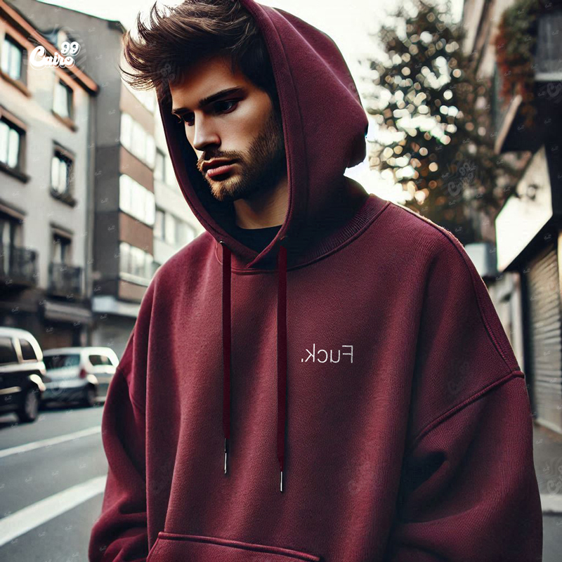 Fuck هودي اوفر سايز قطن للرجال باللون النبيتي