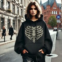 Skelton Heart هودي اوفر سايز قطن للنساء باللون الأسود