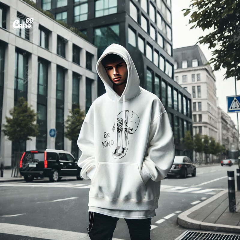 Be Kind هودي اوفر سايز قطن للرجال باللون الأبيض