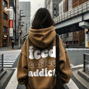 Iced Coffee addict هودي اوفر سايز قطن باللون البني