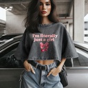 Just a Girl كروب توب اوفر سايز باللون الرمادي المحجر
