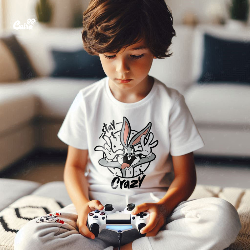 Crazy تيشيرت اطفال قطن باللون الابيض