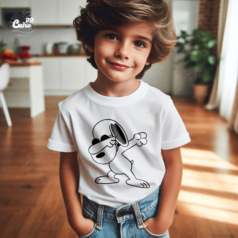 Dabbing Snoopy تيشيرت اطفال قطن باللون الابيض