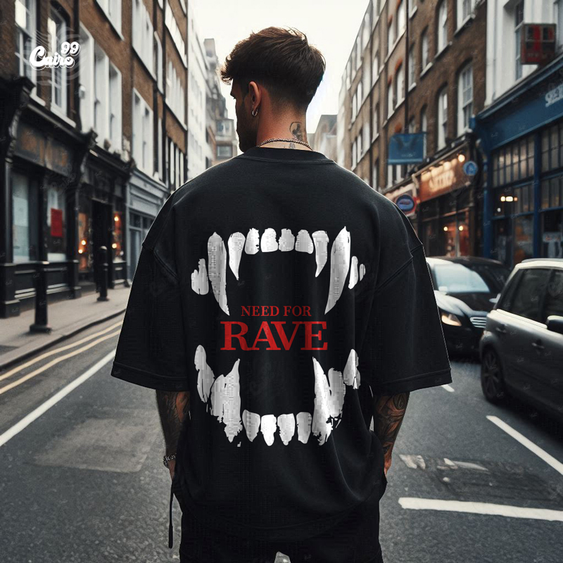 Need For Rave تيشيرت اوفر سايز قطن باللون الاسود