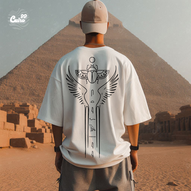 Flight of the Scarab تيشيرت اوفر سايز قطن باللون الابيض للرجال