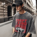 Drift King تيشيرت اوفر سايز قطن باللون الرمادي للرجال