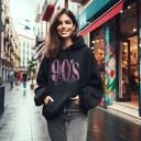 90's هودي اوفر سايز قطن للنساء باللون الاسود