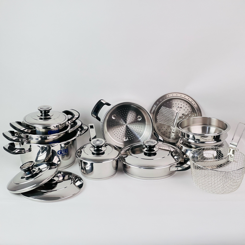 طقم حلل استانليس ستيل للطهي 22 قطعة