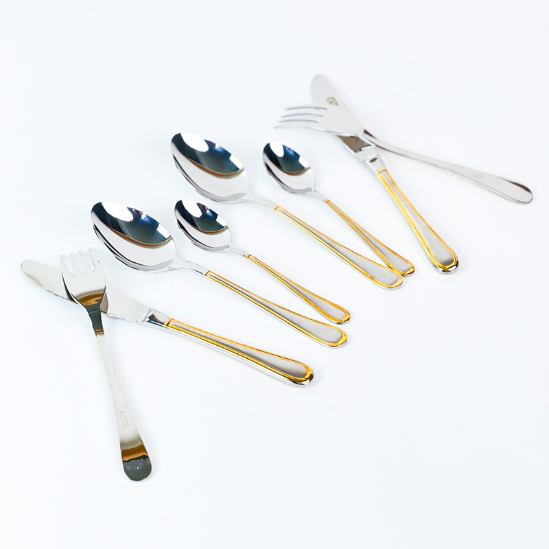 طقم معالق وشوك وسكاكين استانليس ستيل 24 قطعة بمقبض بحواف جولد أنيقة