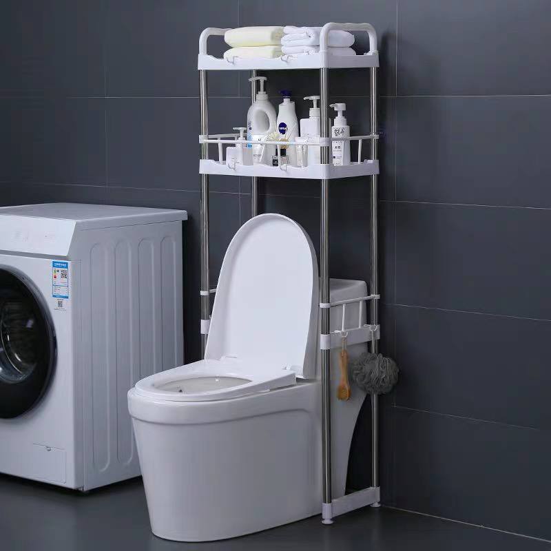استاند منظم وحامل لادوات الحمام فوق التواليت ب ٢ رف وعليقات جانبية متعدد الاستخدامات