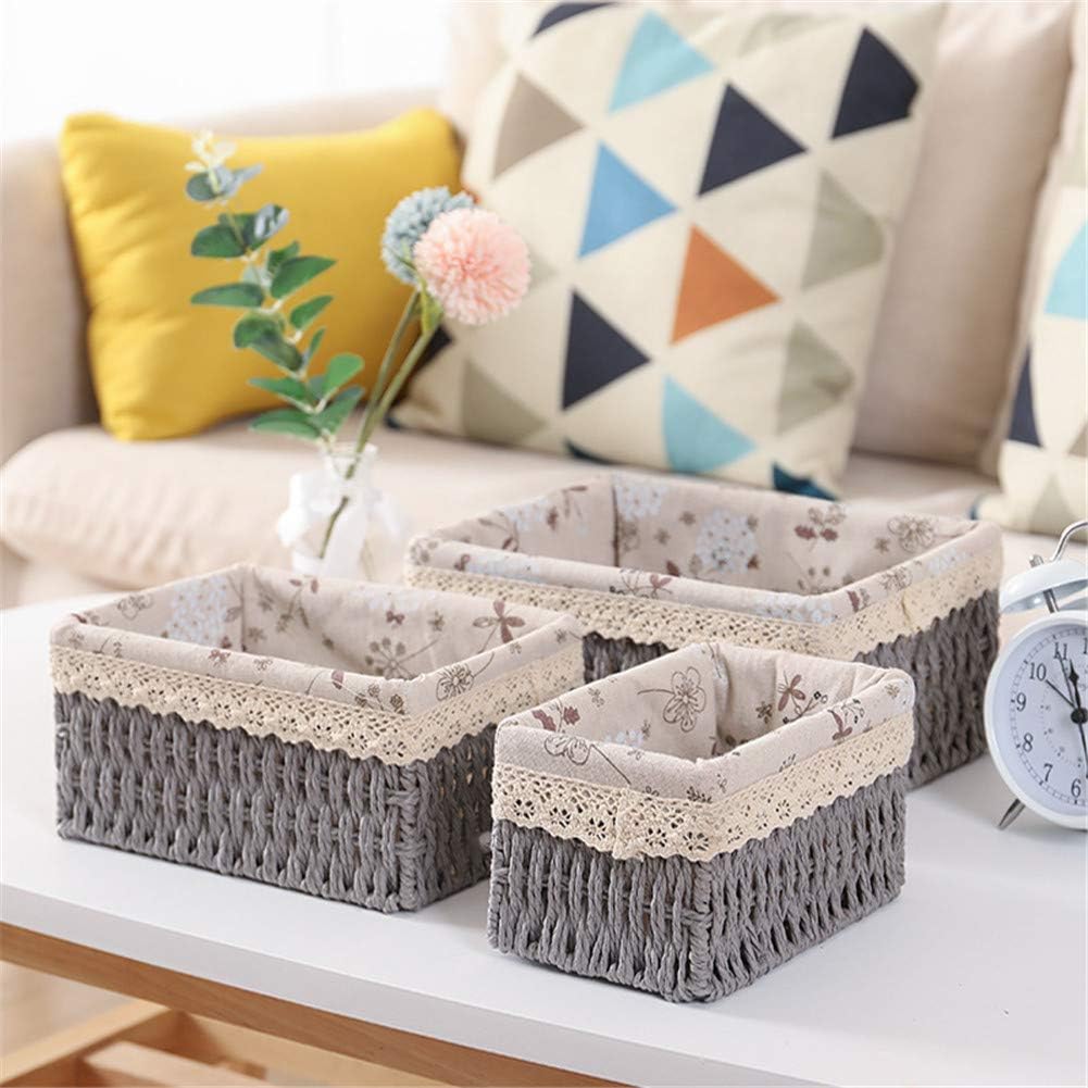 طقم باسكت خوص 3 قطع بمقاسات مختلفة ببطانه كتان لتنظيم وحمل ادوات الميكب والعناية بالشعر والبشرة