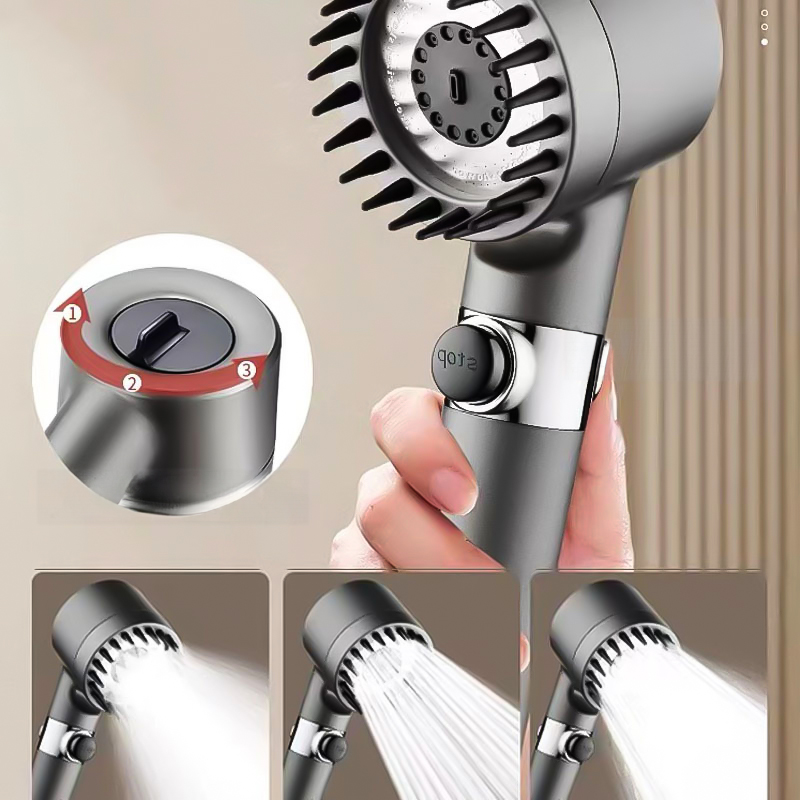 سماعة دش لزيادة ضغط المياه بفلتر لتنقية وإزالة الشوائب و 3 انظمة رش وزرار للفتح والغلق