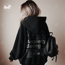 Anxiety Being هودي اوفر سايز قطن باللون الأسود