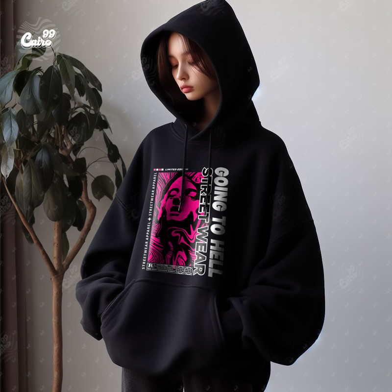 Going To Hell هودي اوفر سايز قطن باللون الأسود 
