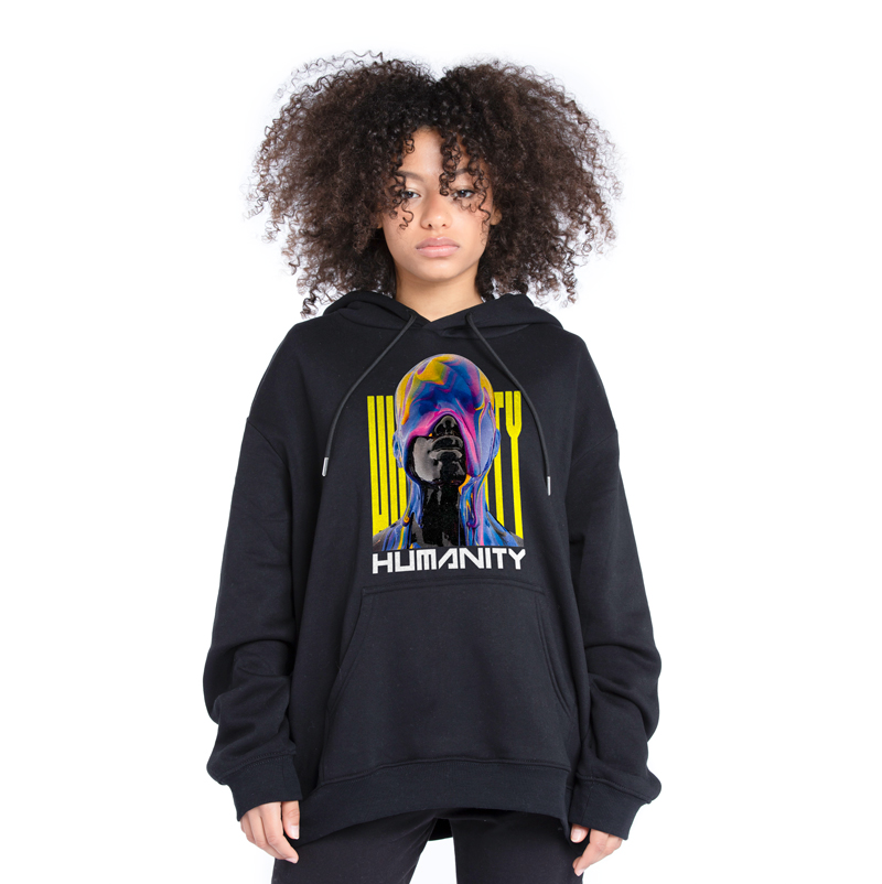 Humanity هودي اوفر سايز قطن باللون الأسود