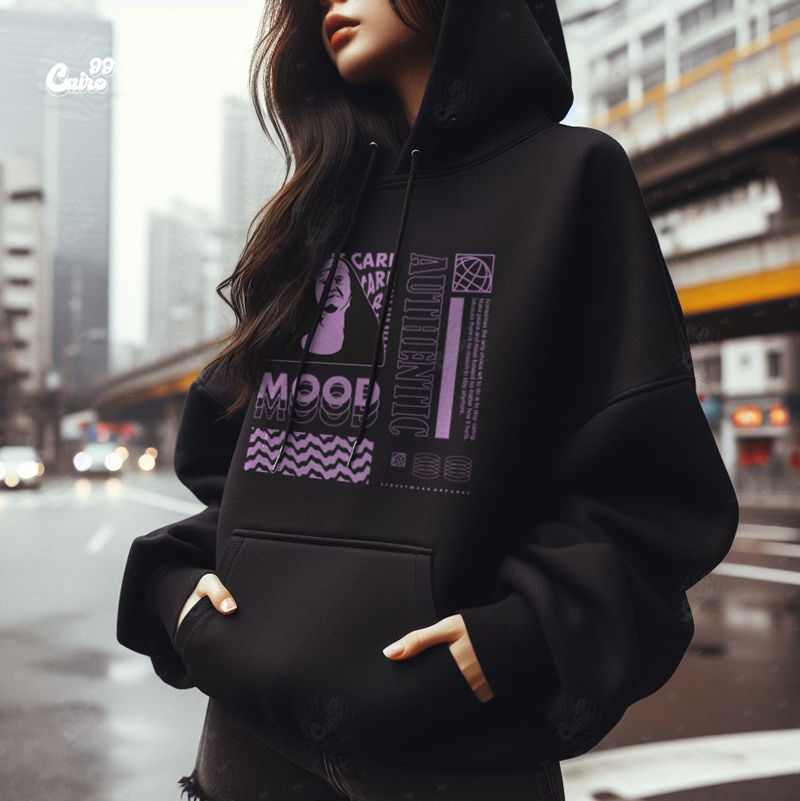 Mood هودي اوفر سايز قطن باللون الأسود 