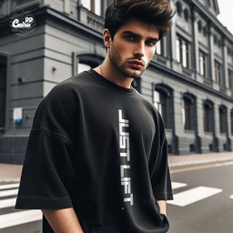 Just Lift . تيشيرت اوفر سايز قطن باللون الاسود للرجال