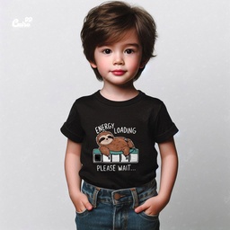 Energy Loading Please Wait تيشيرت اطفال قطن باللون الاسود