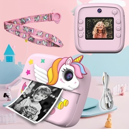 [HH00018327] كاميرا تصوير فيديو وطباعه فورية بتصميم يونيكورن بشاشة اتش دى مع موسيقى و  العاب