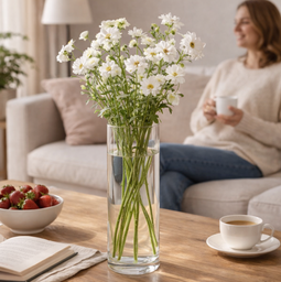 [HH00018970] فازة زجاج شفاف بتصميم اسطواني الشكل مقاس 30 * 13 سم