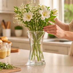 [HH00018974] فازة زجاج شفاف مقاس 25 * 12 سم لترتيب الزهور وتغير الديكور