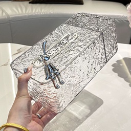 [HH00019323] علبة مناديل اكليريك شفاف مزخرف مقسمة ل3 خانات