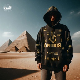 [HH00019488] Touches of Pharaonic symbols هودي اوفر سايز قطن باللون الأسود