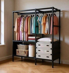 [HH00019760] ستاند ملابس ب 2 رف و3 أدراج لتنظيم الملابس والأحذية