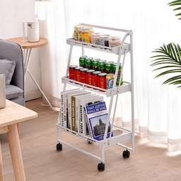 [HH00001933] استاند هرمى حامل ومنظم للفواكه والخضروات وأدوات المطبخ والحمام ٣ ادوار معدن بعجل لسهولة الحركة